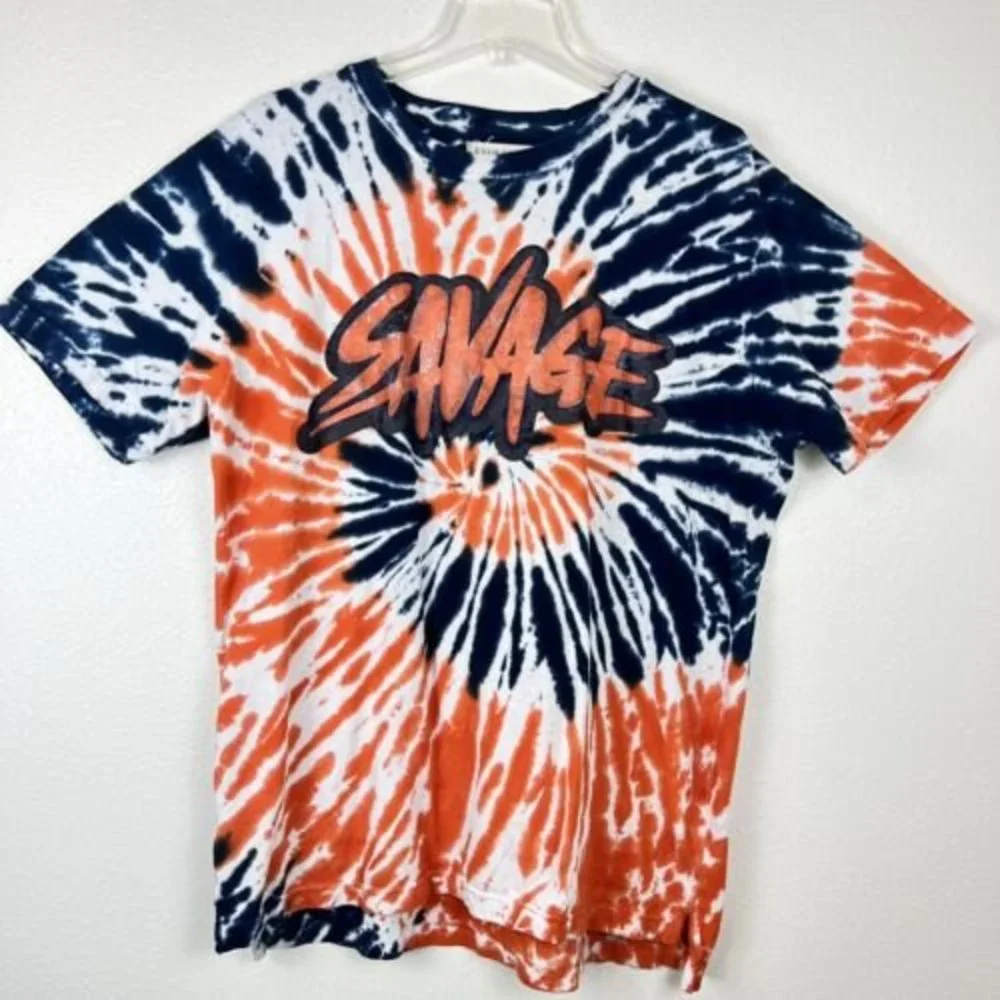 Evolution in Design XL Tie Dye SAVAGE Orange Blue Graphic Short Sleeve T-shirt